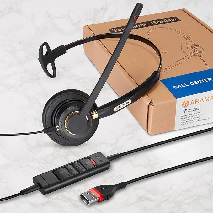 Headset with Microphone Noise Cancelling & Audio Controls Ultra Comfort Headphone for Computer Laptop Pc Business Skype UC Webinar Call Center Office (USB A & USB C Adapter)