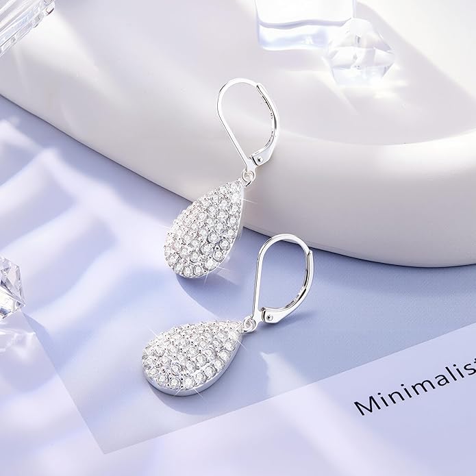 ALEXCRAFT 925 Sterling Silver Dangle Earrings, 14K Gold Plated Heart Waterdrop Earring for Women Trendy Hypoallergenic Leverback Earings Wedding Cubic Zirconia Dangle Earrings Jewelry for Women