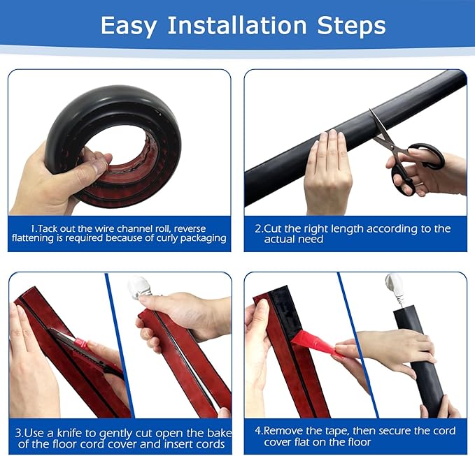 6ft Floor Cord Cover,Cord Hider Floor Gray,Extension Cable Cover Power Cord Protector Floor,Floor Cable Management Prevent Cable Trips,Cord Protector Cord Cavity:0.47" (W) x 0.24" (H)