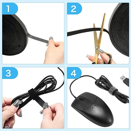 WILLBOND 1/2 Inch x 45ft Fastening Tape Cable Ties Reusable Fastening Nylon Tape Double Side Hook Roll Hook and Loop Straps Wires Cords Management Wire Organizer Straps (Black)