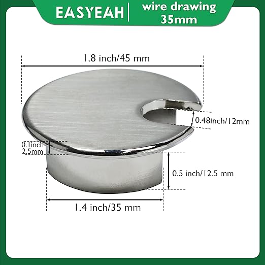 2 Pcs Desk Grommet 1-3/8" / 35 mm, Desk Cord Hole Cover, Cable Grommet Metal Zinc Alloy Materilal, Desk Hole Grommet for Home & Office Pc, Detachable Cable Cord Organizer-Brushed Silver