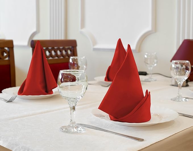 Utopia Kitchen Red Cloth Napkins [12 Pack, 18x18 Inch] Absorbent Cotton Blend Washable and Reusable for Dinner, Restaurant, Lunch, Wedding and Hotel