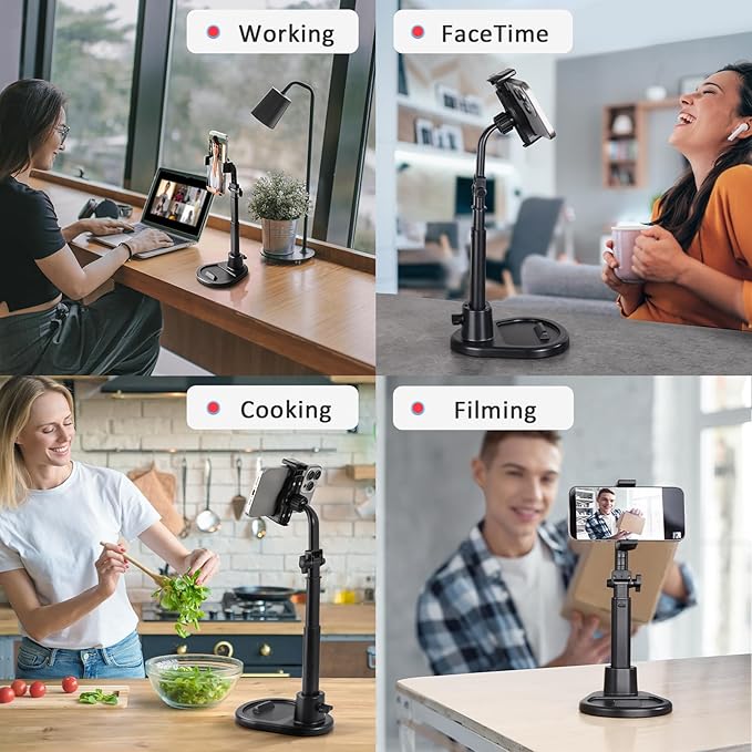 Phone Stand for Desk, Height Adjustable Cell Phone Holder for iPhone, 360 Degree Rotatable Office Phone Stand for Video Recording,Live Streaming,Compatible with All 4.7-7in Smartphones (T13-2)