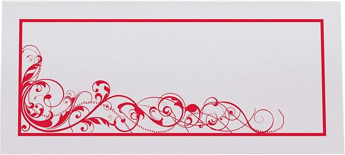 Scribble Vintage Swirl Place Cards, Ruby Red (Choose Color), Set of 25, Pre-cut and Scored - Wedding, Party, Dinner, and Special Events - Made in the USA