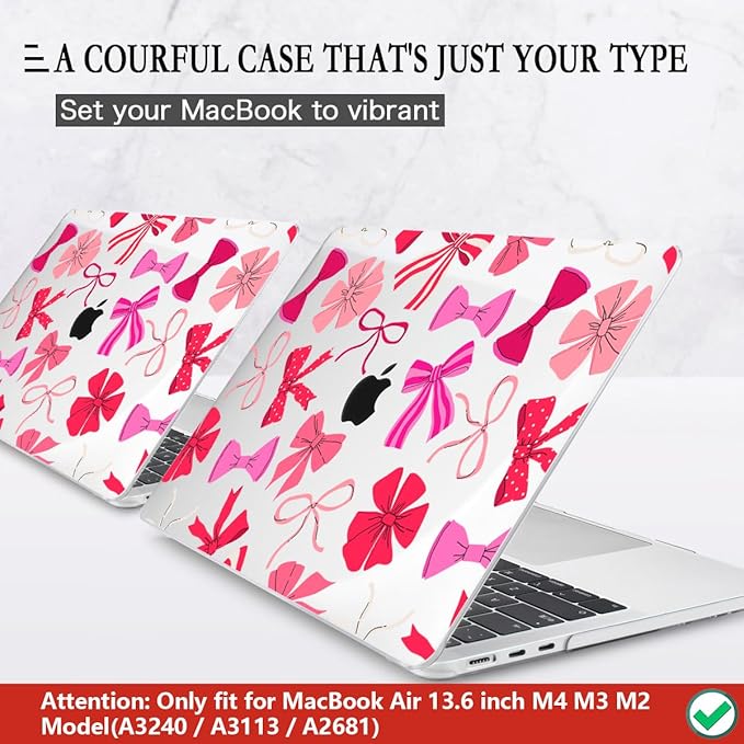 CISSOOK Compatible with MacBook Air 13.6 inch Case 2025 2024 2023 2022 Release A3240 A3113 A2681, Plastic Hard Shell Case Keyboard Cover Screen Protector for MacBook Air 13inch M2 M3 M4, Pink Bows