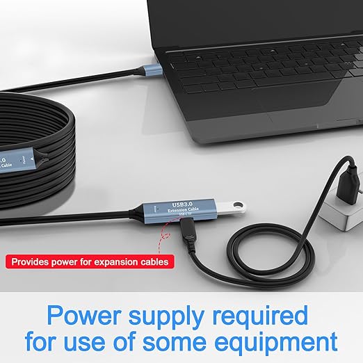 USB 3.0 Extension Cable 50FT Type A Male to Female Active Extender Cord with 2 Extension Chipsets Signal Booster and 1 USB-C Charging Port, for Webcam, USB Hub, PlayStation, Printer, Camera
