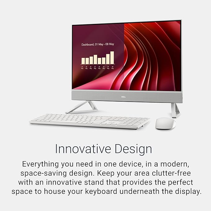 Dell 24 All-in-One Desktop ec24250-23.8-inch FHD Touch Display, Intel Core 5 Processor 120U, Intel Graphics, 16GB DDR5 RAM, 512GB SSD, Windows 11 Home, Onsite Service+6 Months Retail Migrate - White