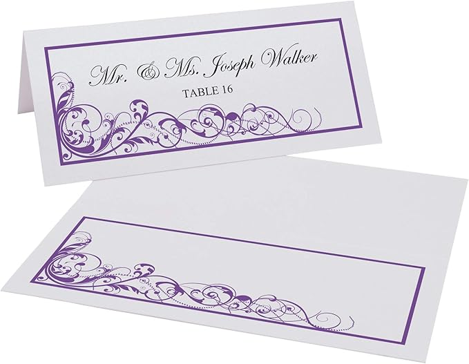 Scribble Vintage Swirl Place Cards, Purple (Choose Color), Set of 60, Pre-cut and Scored - Wedding, Party, Dinner, and Special Events - Made in the USA