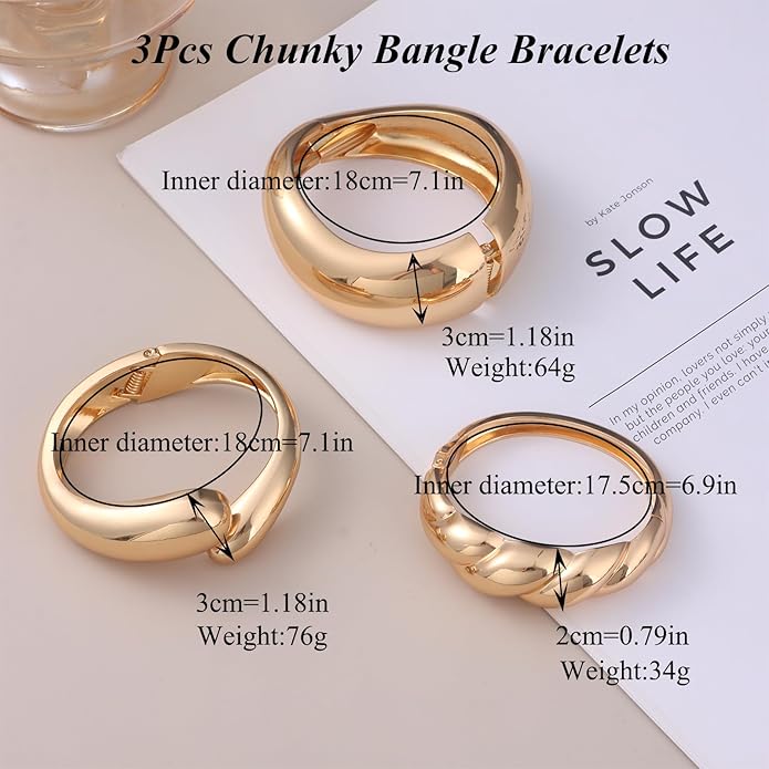 SAMOCO 3Pcs Chunky Gold Bangle Bracelets for Women Trendy Wide Wrist Cuff Bracelets Stack Statement Bangle Fashion Gifts