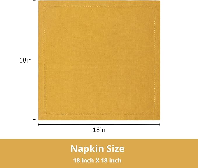 PurpleEssences Set of 12 Hemstitch Cloth Dinner Napkins 100% Cotton - Soft Durable Washable - Ideal for Wedding Christmas Holiday Winter - Perfect Everyday Use Table Linen 18x18 - Golden Yellow