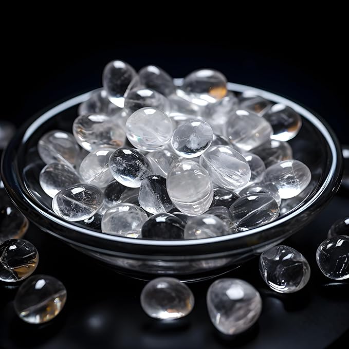 Polished Clear Quartz Crystal Chips Set, 128 Pcs 0.4" inches - Handpicked Tumbled Stones and Crystals Bulk for Healing, Reiki, Meditation, Witchcraft and Home Decor