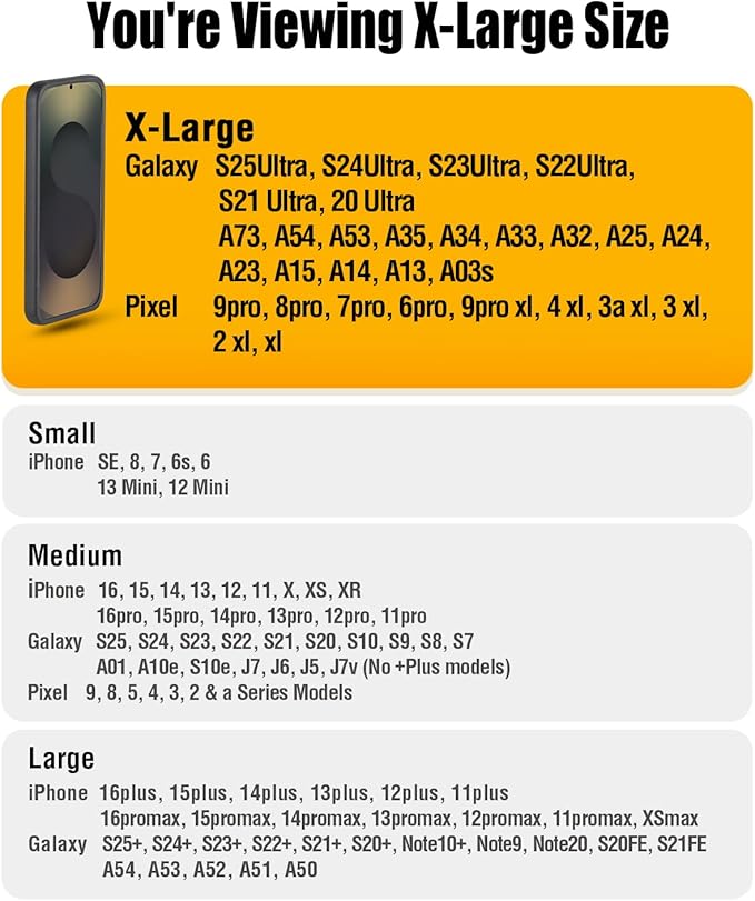 PiTau Holster for Samsung Galaxy Ultra S25 S24 S23 S22 S21 S20 A73 A54 A53, Phone Belt Clip Holder Case for Google Pixel Pro XL 9 8 7 6 4 3, Men's Big Cellphone ID Card Carrying Pouch, Pewter X-Large