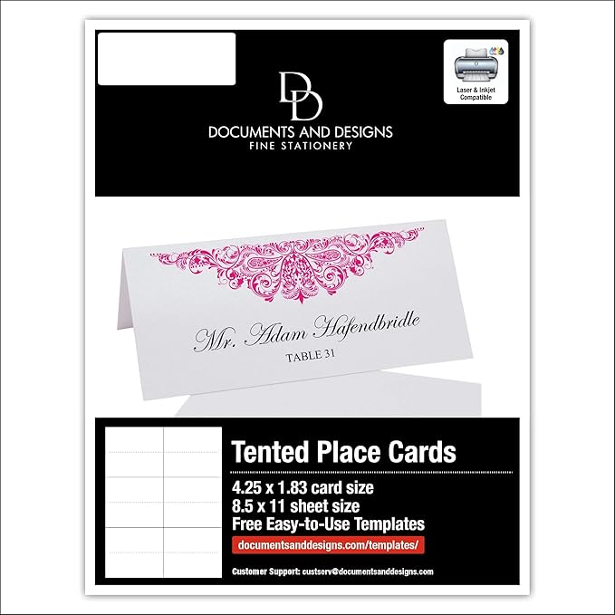 Paisley Printable Place Cards, Fuschia (Choose Color), Set of 150 (25 Sheets), Laser & Inkjet Printers - Wedding, Party, Dinner, and Special Events - Made in the USA