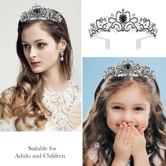 Velscrun Princess Crown, Tiaras for Girls, Black Birthday Princess Sash for Girls, Birthday Girl Crown, Birthday Accessories for Girls, Princess Birthday Decorations, Princess Birthday Party Supplies