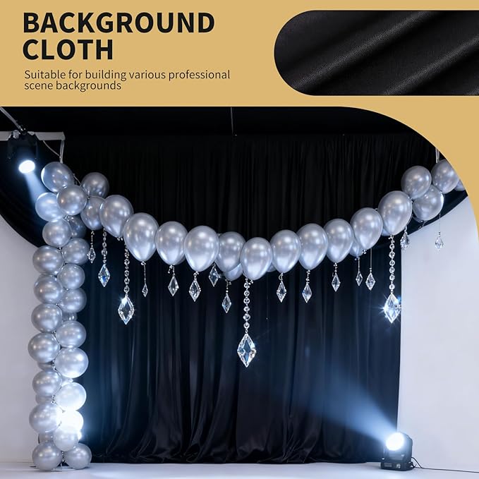 5x10FT Photo Stage Backdrop 2 Panels Curtains Drapes for Photography and Party (Black)