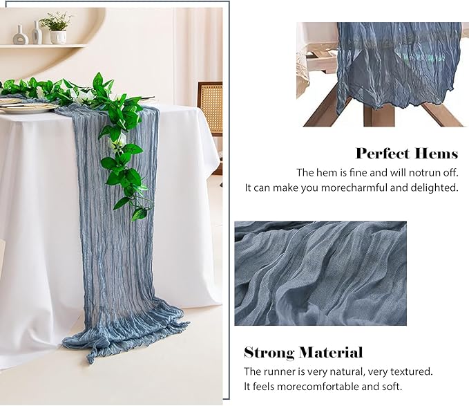 2 Pack 10 Ft Cheesecloth Table Runner Dusty Blue Gauze Long Table Runners Boho Gauze Cheese Cloth Table Runner Rustic Sheer Runner for Wedding Party Table Decor ( 35 x 120 Inch )
