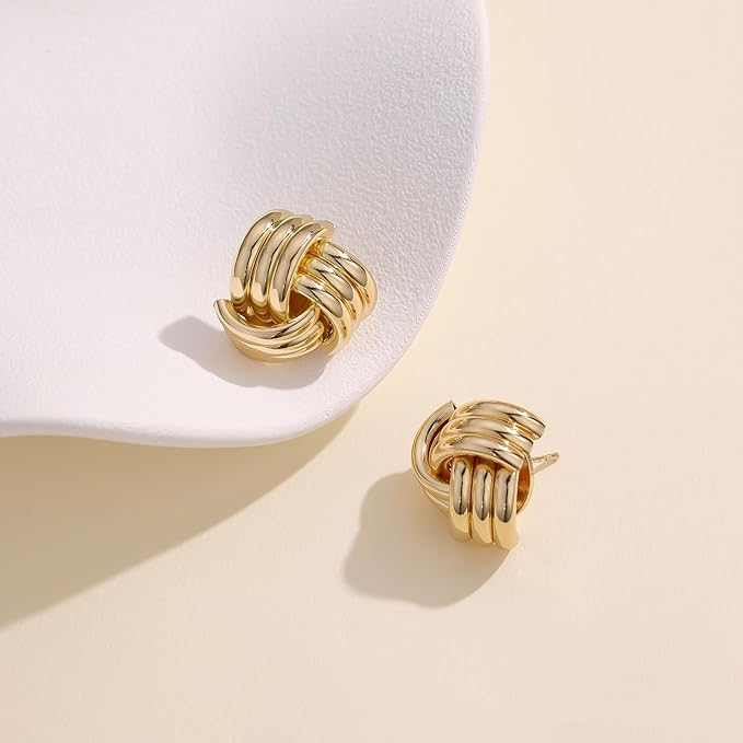 Chunky Gold/Silver Earrings for Women Knot Link Circle Statement Geometric Drop Dangle Earrings Studs Trendy Jewelry (Tri-Knot Earrings-Gold)