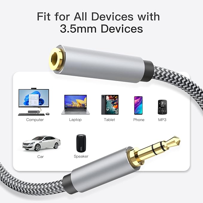 3.5mm Headphone Extension Cable 20ft, Nylon Braided Aux Cord Extender for Smartphones, Tablets, Media Players (No Mic Support)