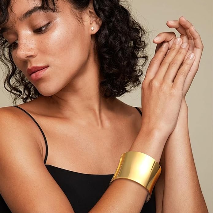 6 Pcs Chunky Golden Cuff Bracelets for Women Open Adjustable Arm Bracelet Golden Wrist Cuff Wrap Bracelet
