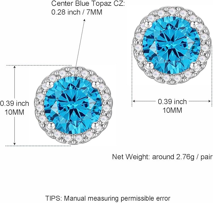 YOMELA Cubic Zirconia Earrings Studs, Halo CZ Birthstone Simulated Diamond Stud Earrings for Women