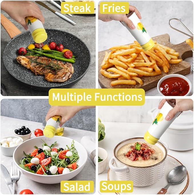 Salt and Pepper Shakers Set - HAPPY KIT 2-Count Ceramic Salt and Pepper Grinder Set with Silicone Lid and Funnel for Table, RV, Camp, BBQ Gift Box Ready (Lemon)