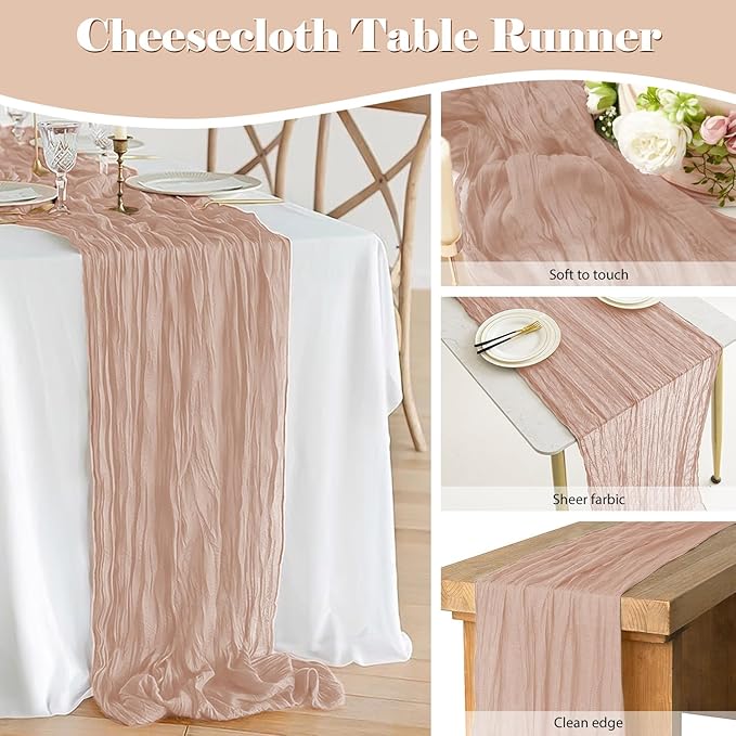 2 Pack 10 Ft Cheesecloth Table Runner Light Pink Gauze Long Table Runners Boho Gauze Cheese Cloth Table Runner Rustic Sheer Runner for Wedding Party Table Decor ( 35 x 120 Inch )