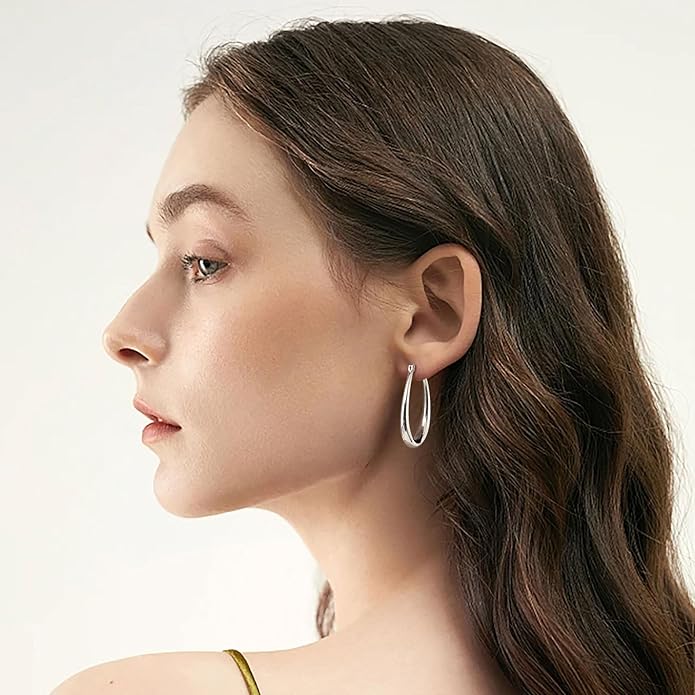 Gacimy Chunky Hoop Earrings for Women, 14K Gold Plated Oval Hoop Earrings with 925 Sterling Silver Post
