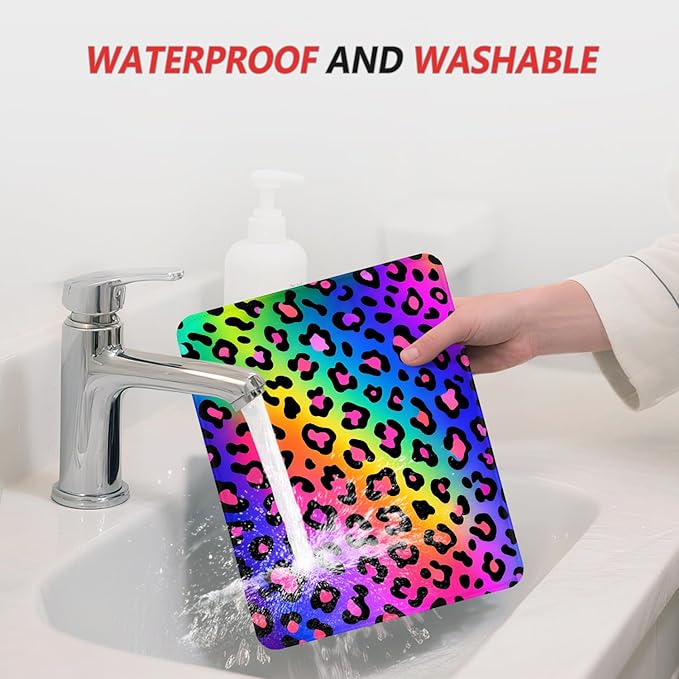 ITNRSIIET Mouse Pad Non-Slip Rubber Base Smooth Surface Stitched Edges Waterproof Durable Compatible with All Mice for Office & Gaming, Desk Accessory, 10.2x8.3x0.12 inch, RainbowLeopard