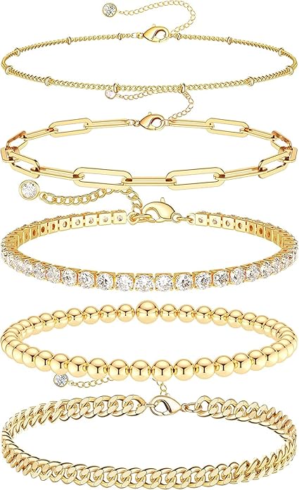 DEARMAY Dainty Silver Plated Bracelets for Women Trendy, Silver Jewelry Set for Women Bracelets for Women Paperclip Box Herringbone Figaro Rope Chain Bracelet Fashion Pack Gifts for Women