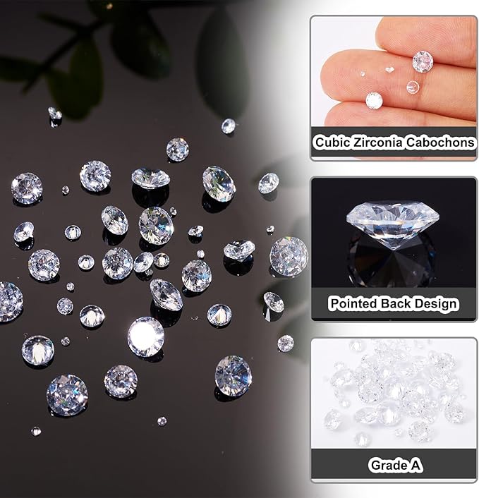 Fashewelry 50Pcs Tiny Cubic Zirconia Faceted Rhinestone Cabochons 1mm 2mm 3mm 4mm 5mm Clear Pointed Back Crystal Diamante Gems for Nail Art Craft Replacing Jewelry