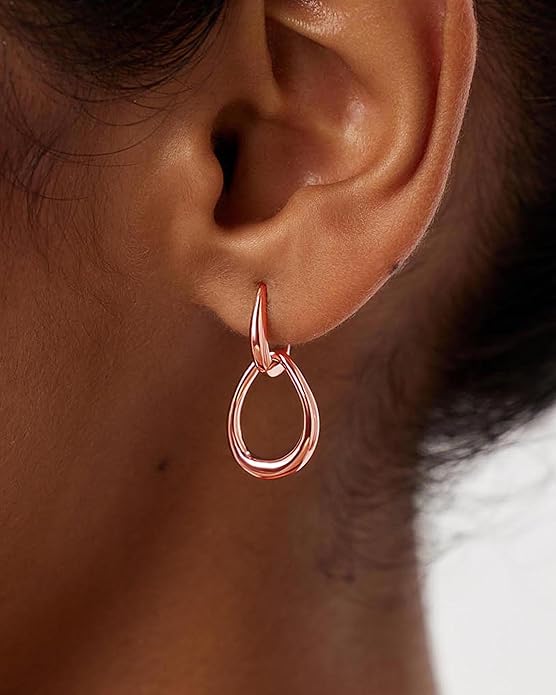 Gold Earrings for Women Trendy 14K Gold Plated Double Hoop Dangle Earring Thin Minimalist Lightweight Dainty Drop Earrings Jewelry Gift for Her