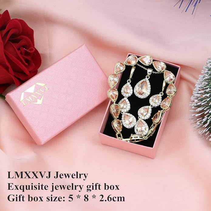 LMXXVJ Necklace Long Earrings Bracelet Set, White Gold Plated Created Blue Sapphire Jewelry Set Wedding Party Gift Jewelry for Women Bridal Bridesmaid