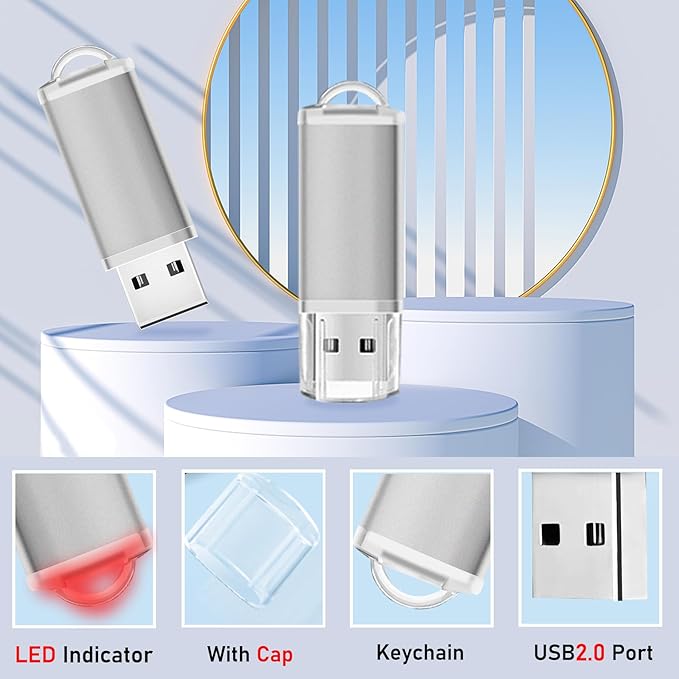 USB Thumb Drive 1GB Flash Drives 20 Pack, Nicepicten Memorias USB 2.0 Memory Stick Fat Flash Zip Drive 1 GB Jump Drives Multipack Pendrive with Landards and Lables (Sliver 1GB, 20 Pieces)