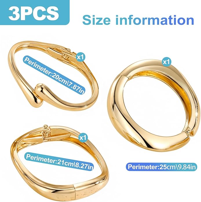 CoguZed 3-Piece 14K Gold Plated Chunky Bracelet Set - Stackable Cuff Bangles, Trendy Statement Jewelry for Women