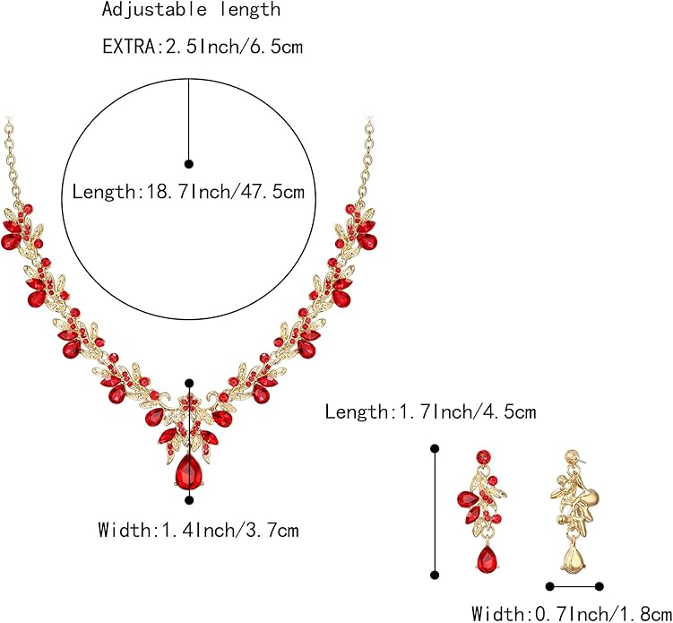 BriLove Women's Wedding Jewelery Set Leaf Flower Crystal Teardrop Marquise Cluster Pendant Necklace Dangle Earrings for Bridal Party