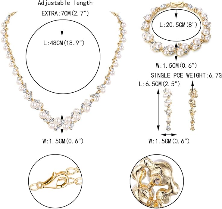 EVER FAITH Simulated Pearl Crystal Bridal Necklace Earrings Bracelet Set Clear