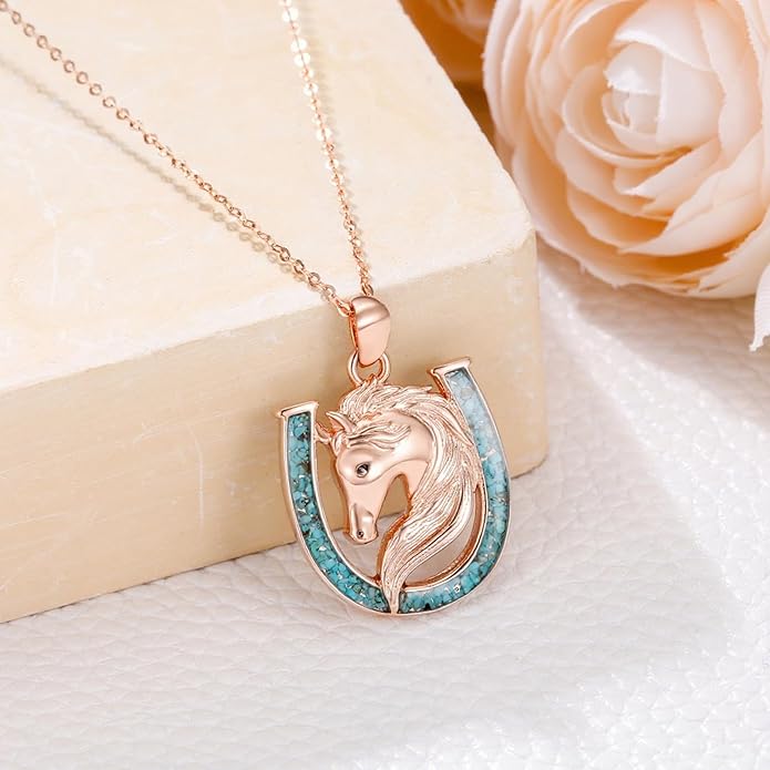 Western Cowboy Necklace 925 Sterling Silver Horseshoe Pendant Western Jewelry Cowgirl Gifts for Women Girlfriend Cowboy Cowgirl