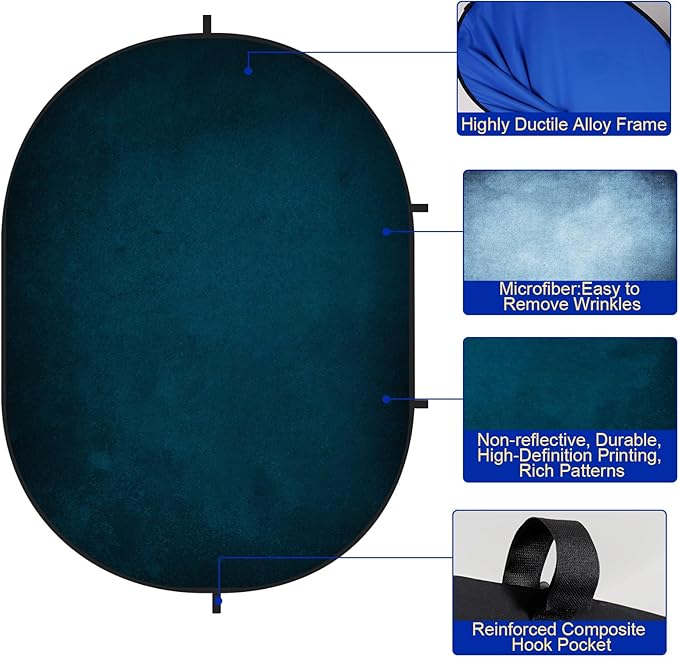 Kate Collapsible Backdrop Pop Up Backdrops Portable Folded Blue Background for Portrait Photography, for Video Conference, for Live Stream, 5x6.5ft