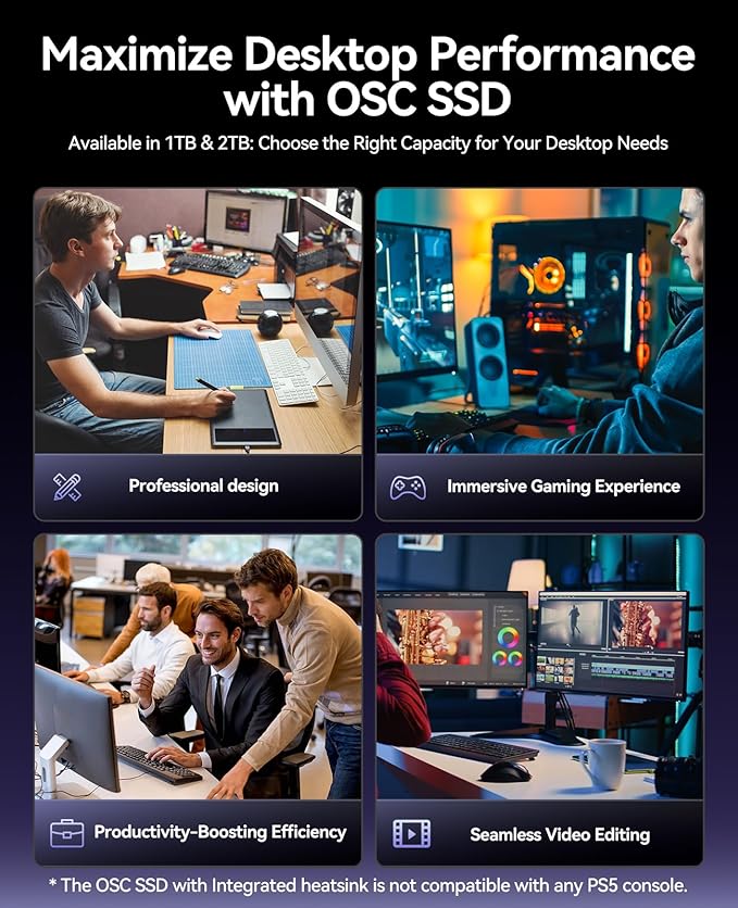 ORICO OSC 2TB M.2 NVMe SSD for Desktop PC, PCIe 4.0 Internal SSD with 7450MB/s Read, TLC NAND, Pre-Installed Pro-Grade Finned Heatsink, Innovative IceArmor Cooling, M.2 2280 Drive