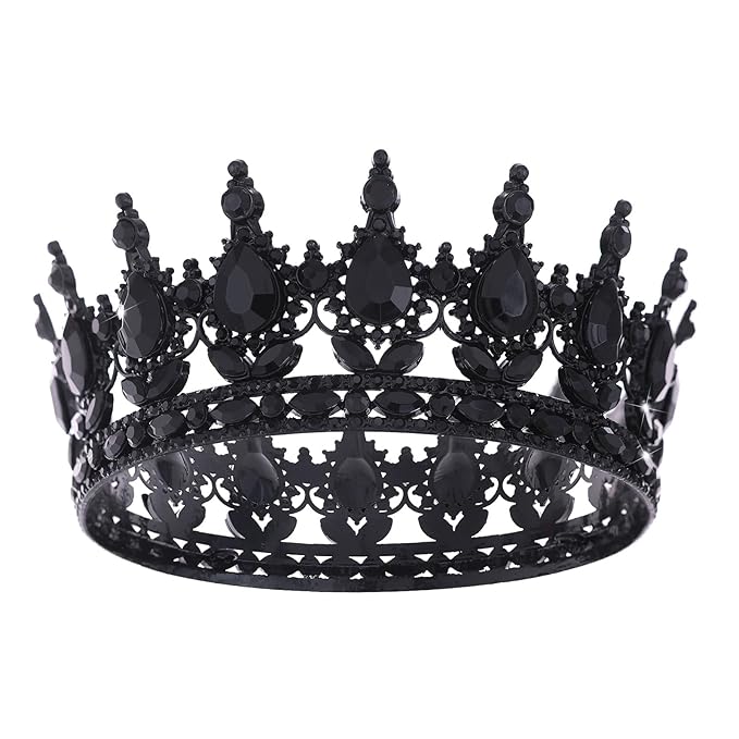 Black Queen Crown for Women Crystal Tiara for Girl Rhinestone Wedding Headband for Bride Hair Accessories for Costume Birthday Party Prom Gifts