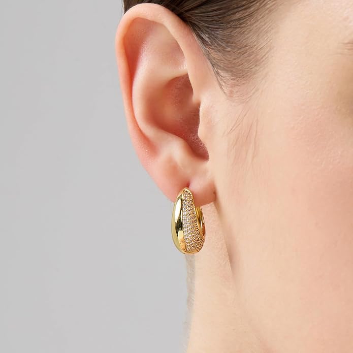 18K Gold Plated Huggie Hoop Earrings for Women, 925 Sterling Silver Post, Hypoallergenic Small Earrings