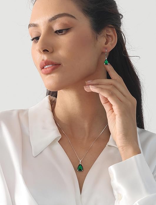 YL 925 Sterling Silver Teardrop Dangle Drop Earrings for Women 7x10 MM Solitaire Birthstone Leverback Jewelry