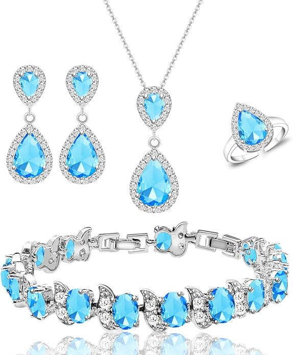 LMXXVJ Teardrop Jewelry Set for Women，Necklace Earrings Adjustable Ring Bracelet Set Fashion Formal Platinum/Gold/Rose Gold Jewelry Gift Girl/Mom/Wife/Grandmother/Best Friend/Aunt