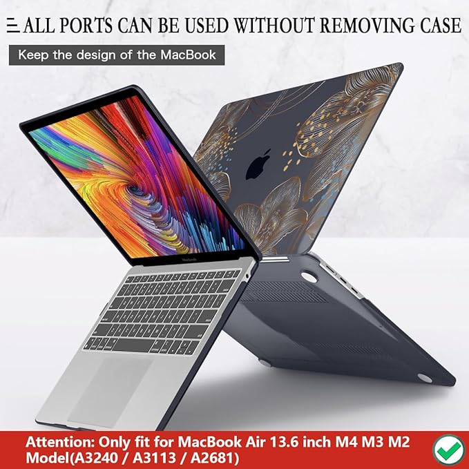 CISSOOK Gorgeous Flower Case for MacBook Air 13.6 inch M4 M3 M2 2025 2024 2022 Release, Hard Shell Case with Keyboard Cover +Screen Protector for MacBook Air 13 inch A3240 A3113 A2681