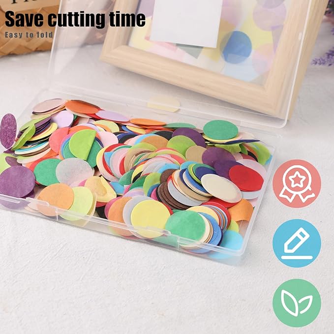 Koogel 1 Inch Round Tissue Paper, Table Confetti Dots Multicolor Circles 20 Assorted Colors for Arts Greeting Cards Scrapbooking DIY 2400 PCS