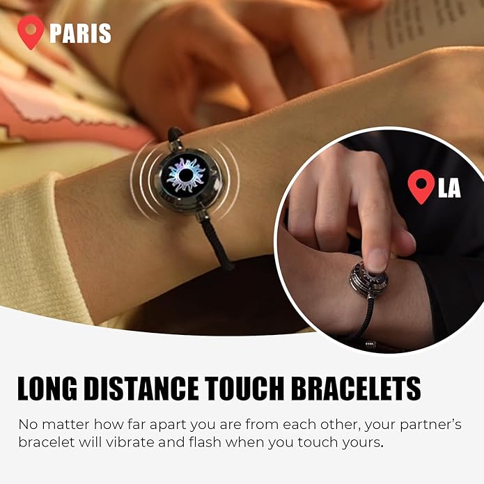 TOTWOO Long Distance Touch Bracelets for Couples, Smart Light & Vibration Love Jewelry, Long Distance Valentines Day Gifts for Him Her Women Men, One-to-One Bluetooth Pairing via App