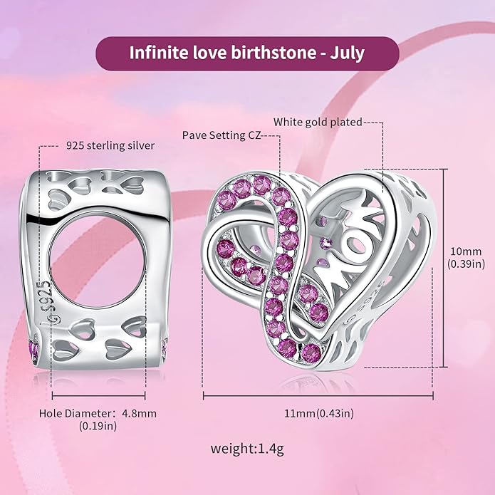 VOROCO 925 Sterling Silver mom Charm for Bracelets Necklaces pendant Charms,Infinity Love Heart Charms for Mother Birthday Christmas day Jewelry Gifts