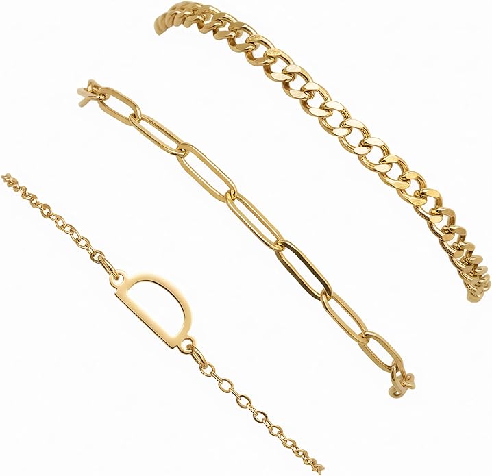 14K Gold Plated Bracelets for Women, A–Z Initial Charm Bangles Jewelry Set, Elegant Gold Accessories, Friendship Bracelet Gifts for Mom