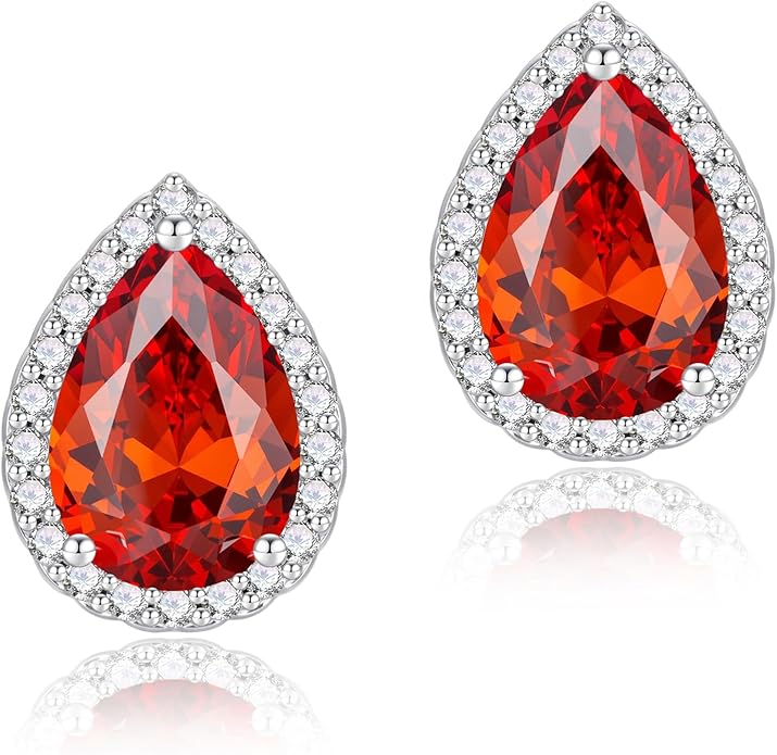 YOMELA Cubic Zirconia Earrings Studs, Halo CZ Birthstone Simulated Diamond Stud Earrings for Women