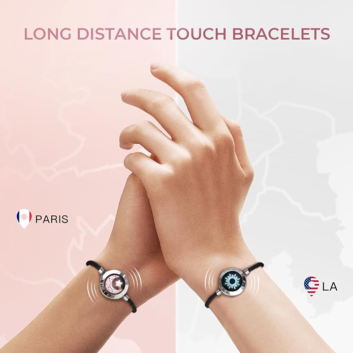 TOTWOO Long Distance Touch Bracelets for Couples, Smart Light & Vibration Love Jewelry, Long Distance Valentines Day Gifts for Him Her Women Men, One-to-One Bluetooth Pairing via App